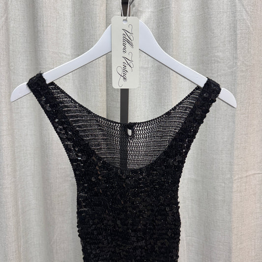 Black Sequin Crochet Long Tank Top