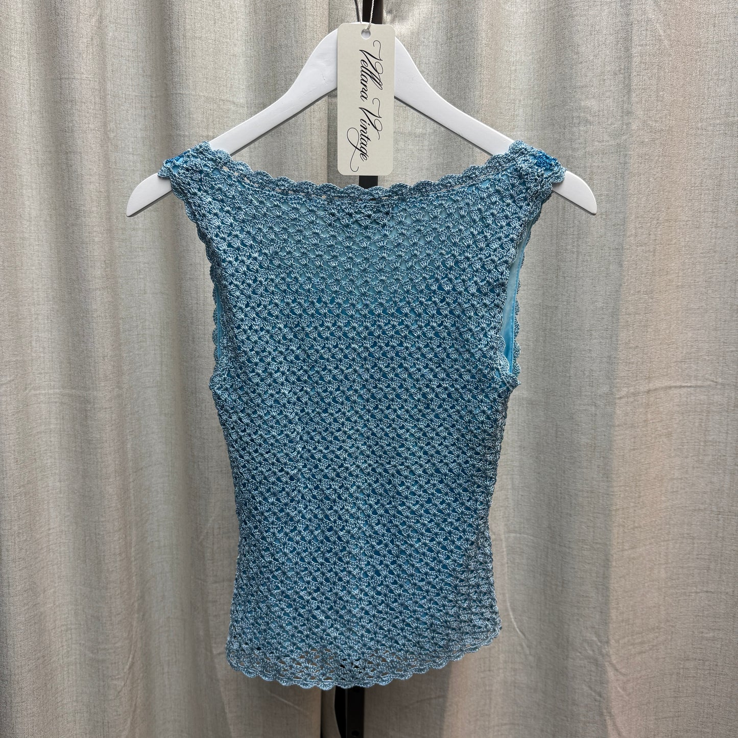 Nina Loo Blue Multicolored Floral Crochet Tank Top