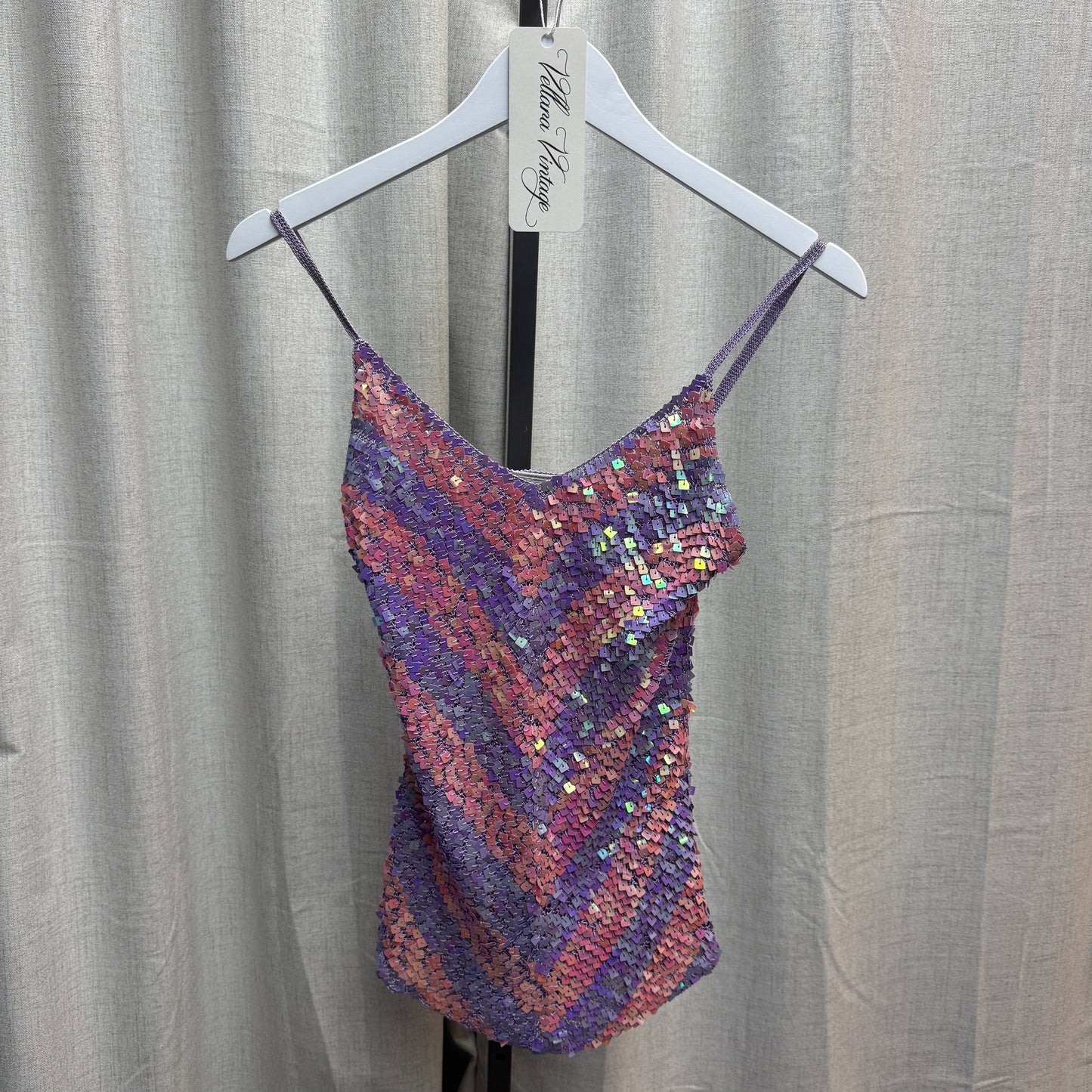 Pink and Purple Chevron Sequin Crochet Tank Top