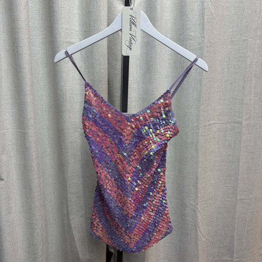 Pink and Purple Chevron Sequin Crochet Tank Top