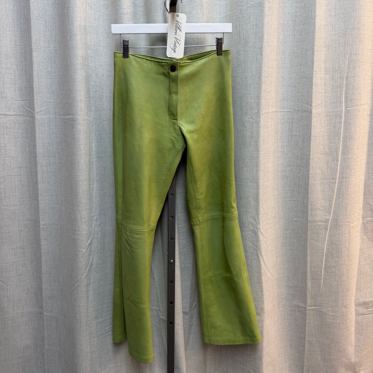 Light Green Flared Leather Pants