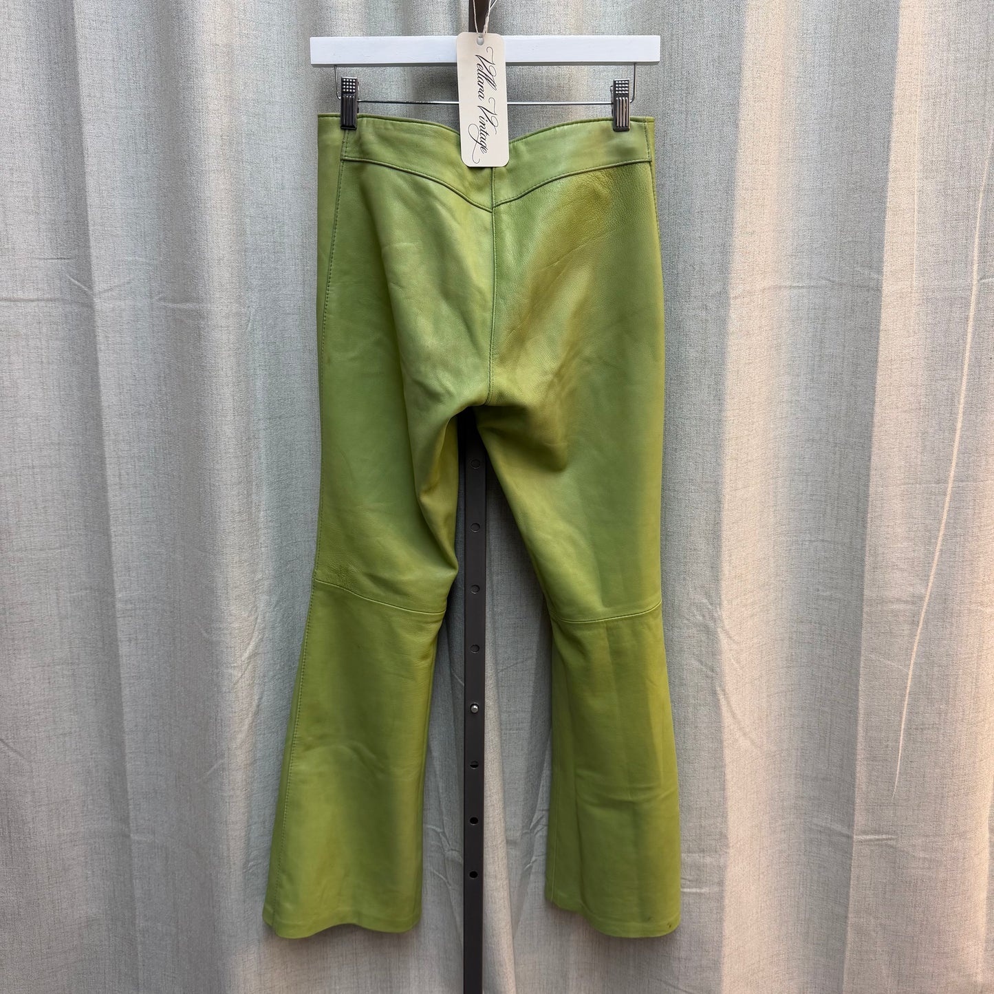 Light Green Flared Leather Pants