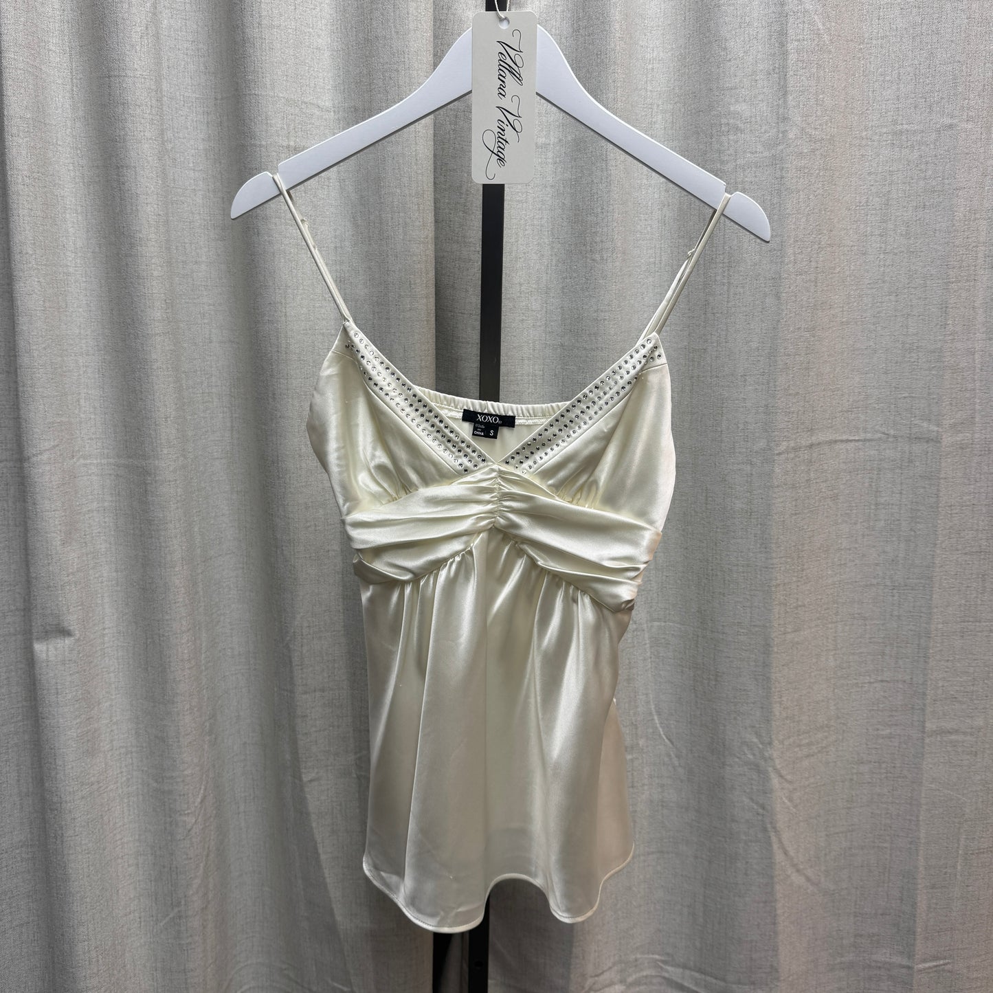 XOXO White Ruched Tie Back Tank Top