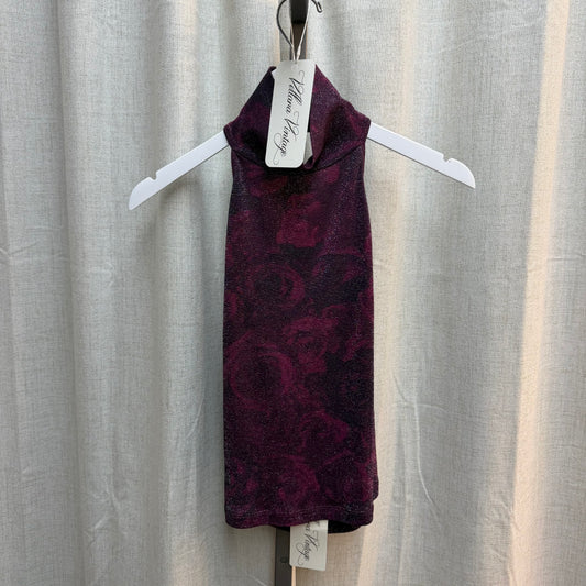 Just Cavalli Burgundy Glitter Sleeveless Backless Turtleneck Top