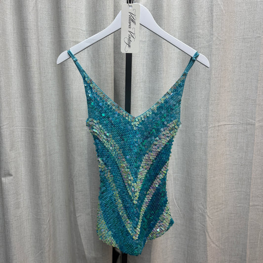 Blue and Silver Chevron Sequin Crochet Tank Top
