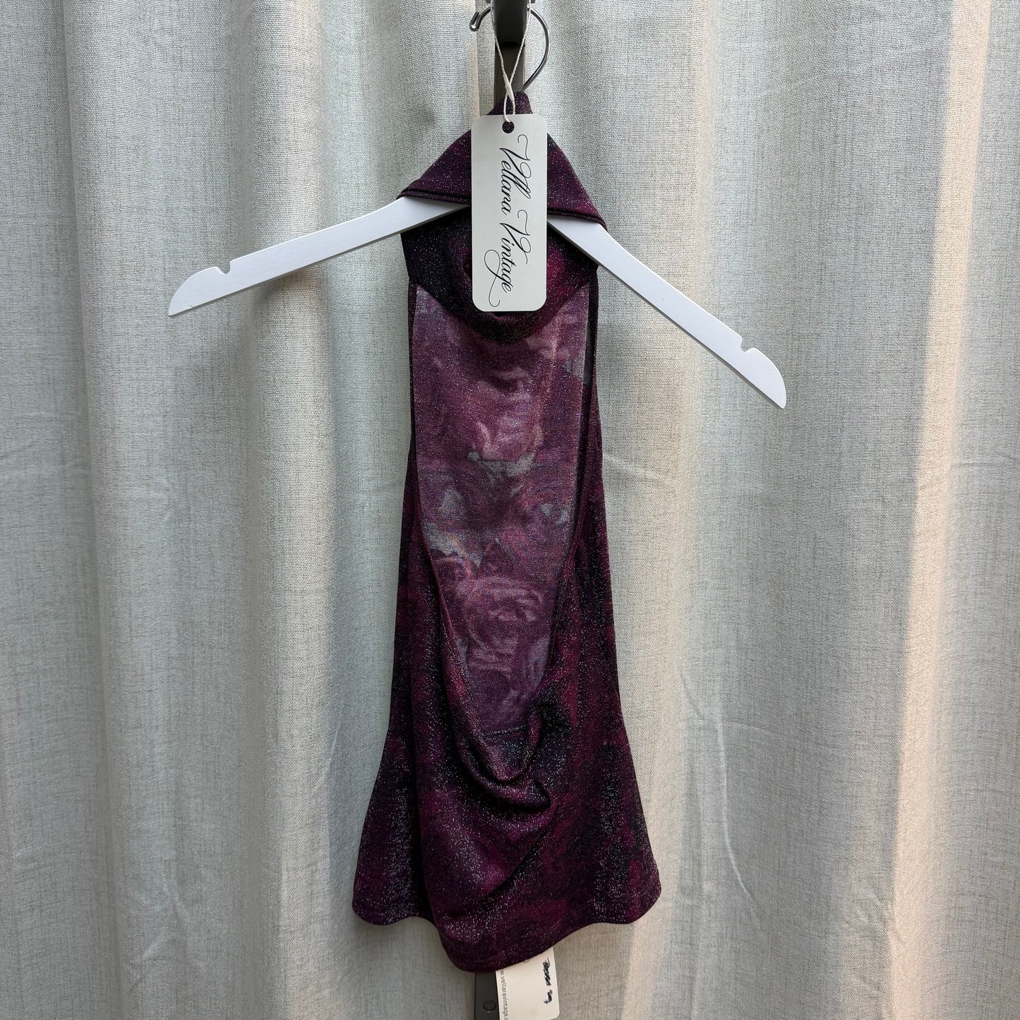 Just Cavalli Burgundy Glitter Sleeveless Backless Turtleneck Top