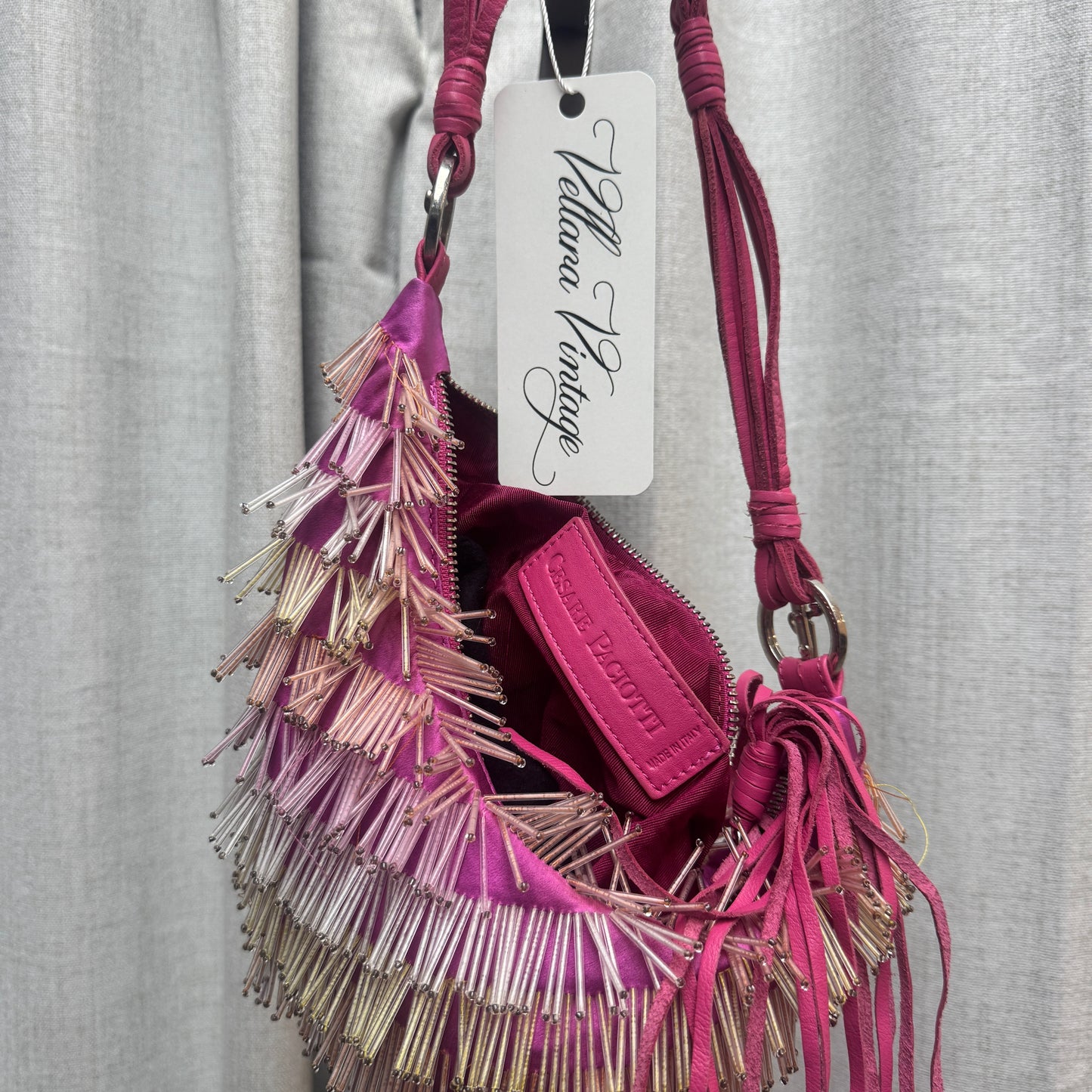 Cesare Paciotti Pink Beaded Fringe Shoulder Bag