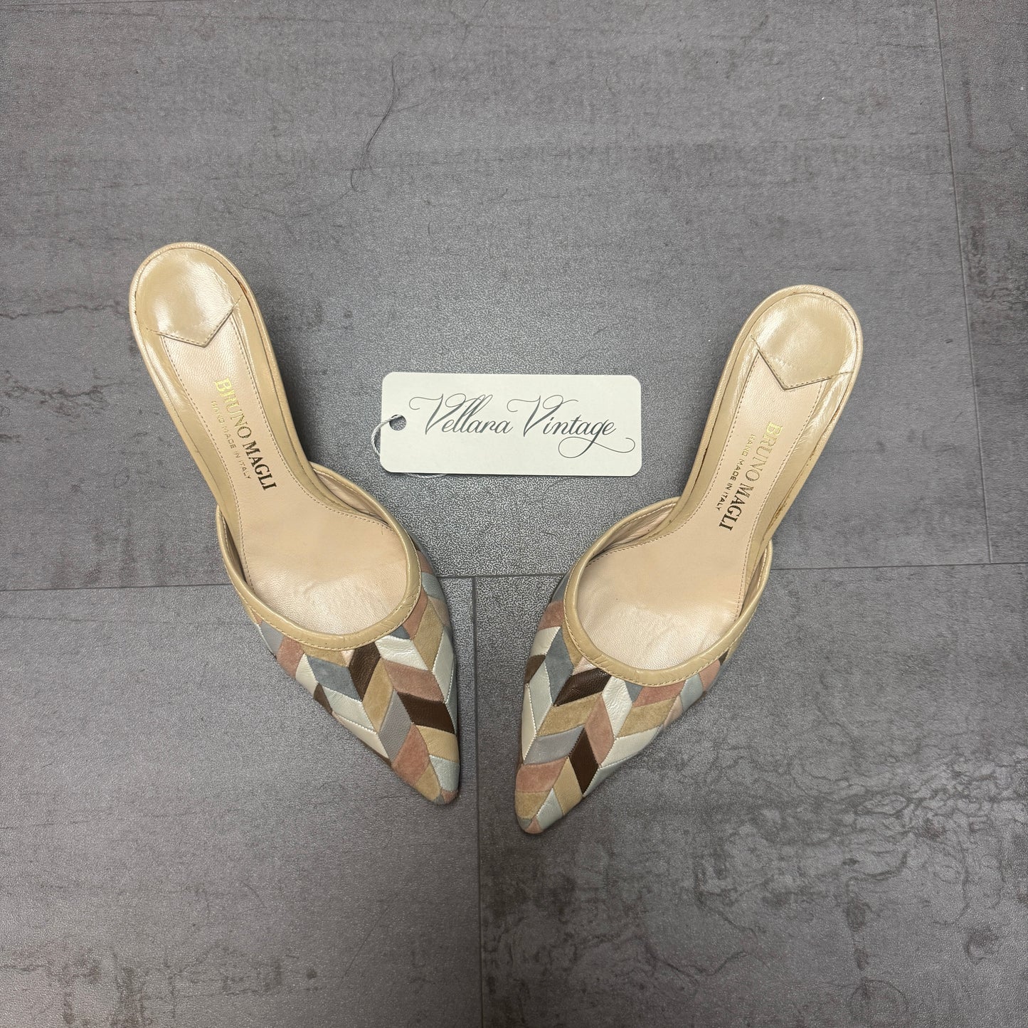 Bruno Magli Geometric Pastel Kitten Heel Mules
