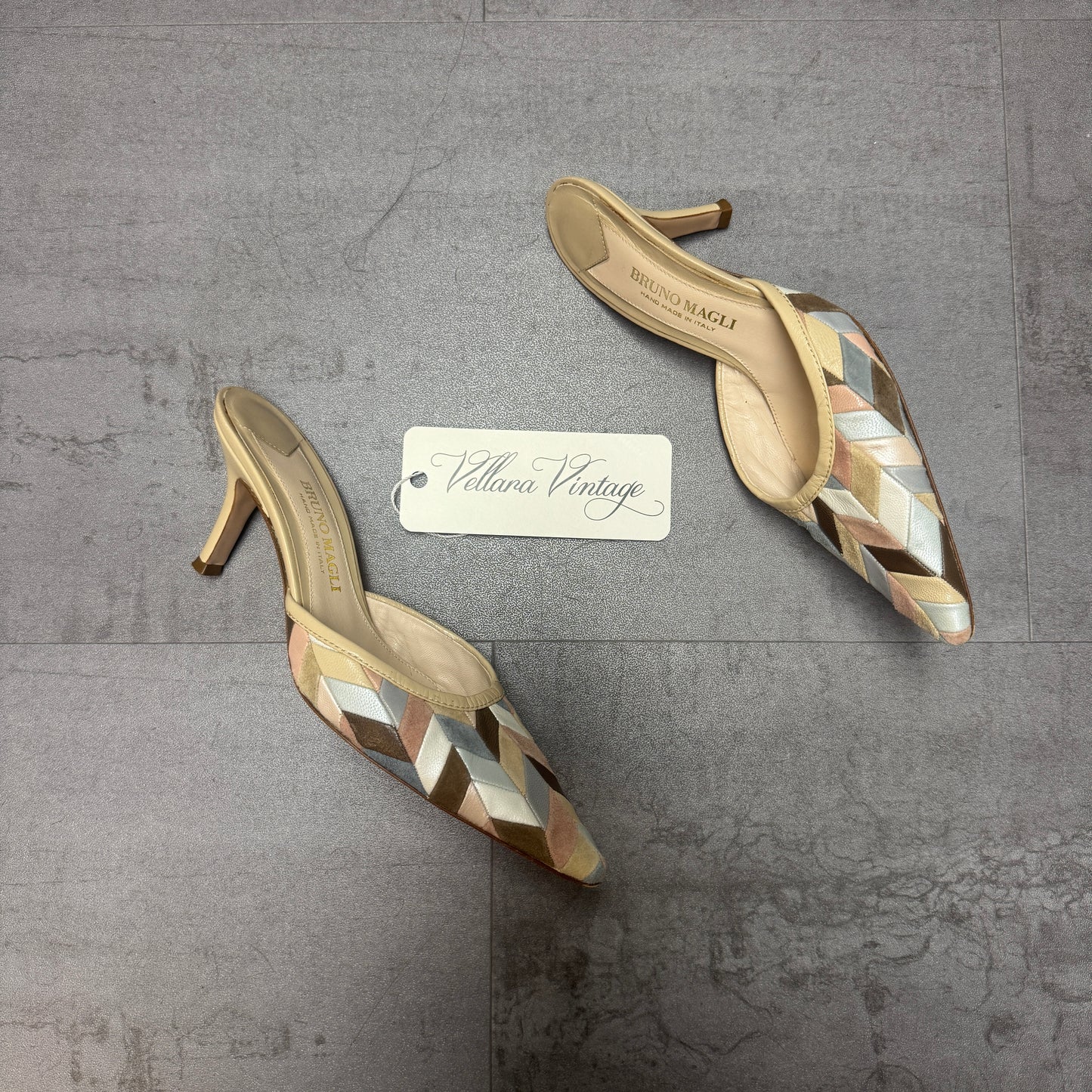 Bruno Magli Geometric Pastel Kitten Heel Mules