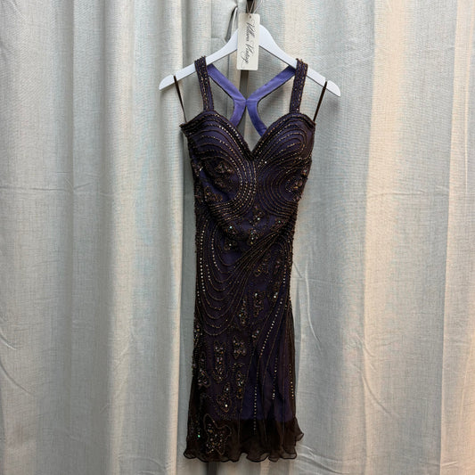 Purple Beaded Silk Halter Midi Dress