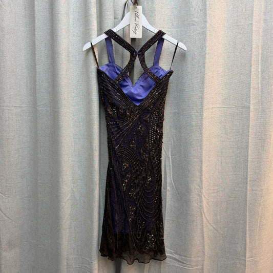 Purple Beaded Silk Halter Midi Dress