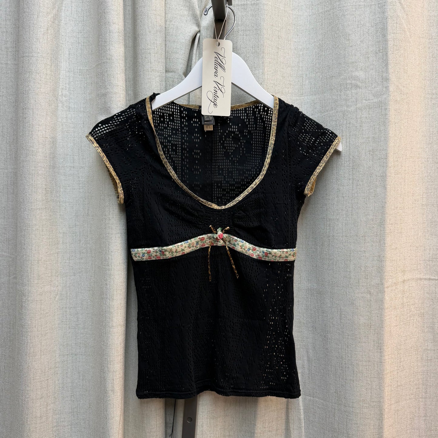 Just Cavalli Underwear Black & Floral Crochet Top