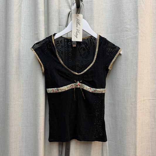 Just Cavalli Underwear Black & Floral Crochet Top
