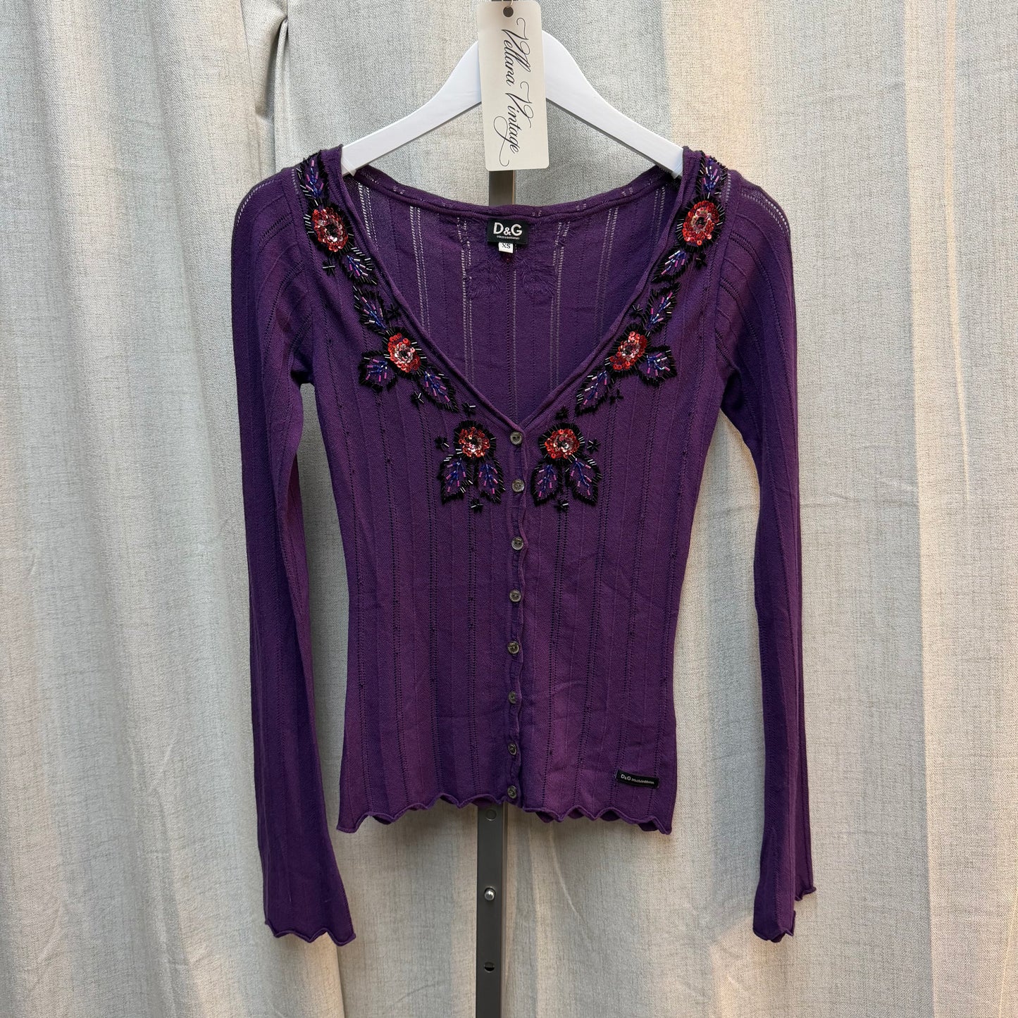D&G Sequin Floral Purple Knit Cardigan and Tank Set