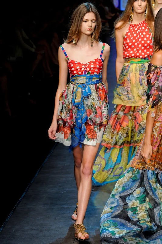 D&G Spring 2012 Silk Mixed Print Mini Dress with Belt