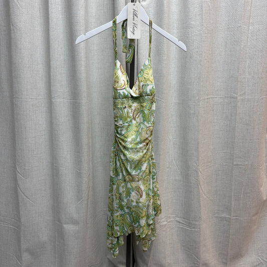 Green Paisley Ruched Halter Midi Dress