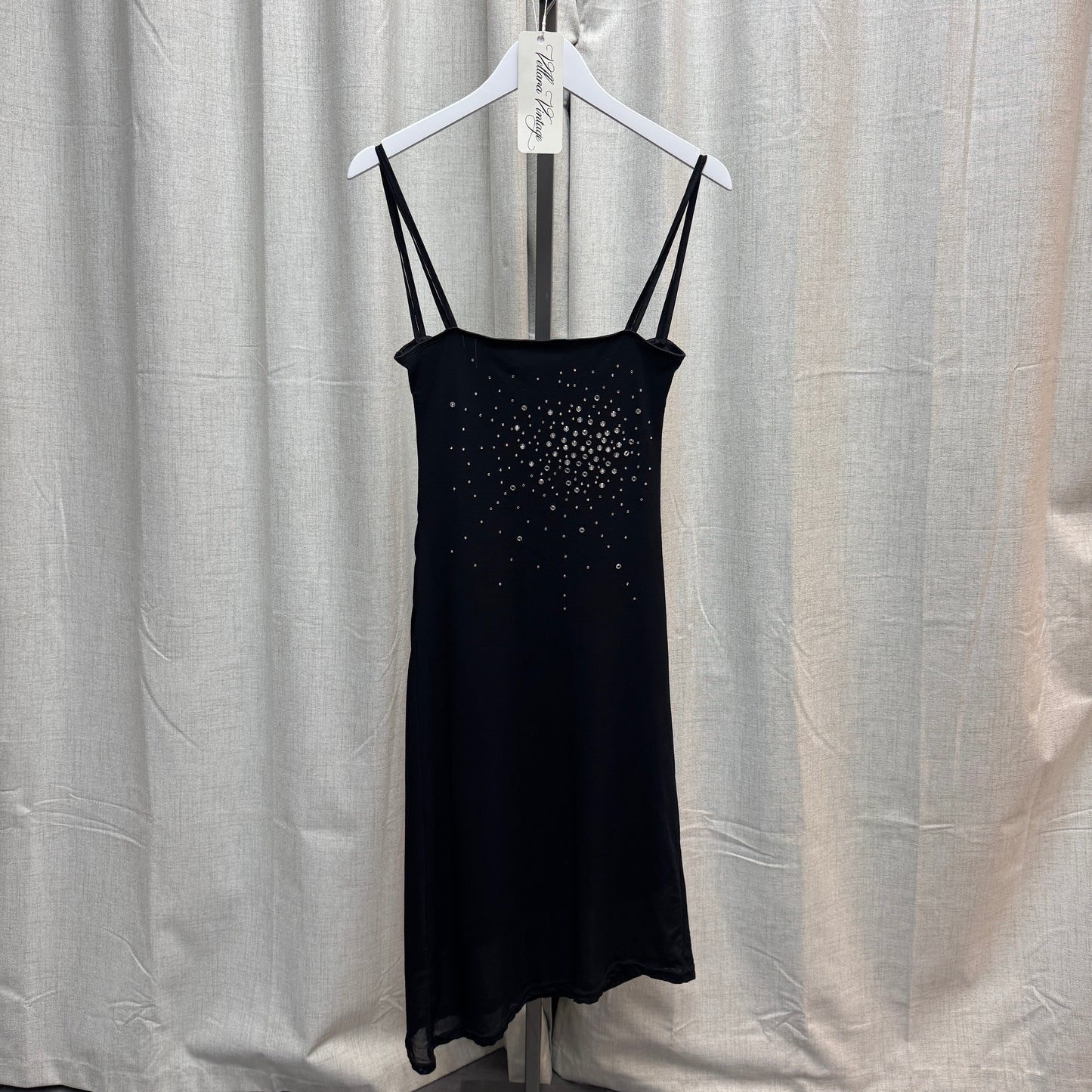 Black Rhinestone Bedazzled Midi Dress