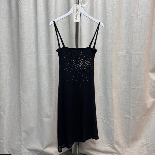 Black Rhinestone Bedazzled Midi Dress