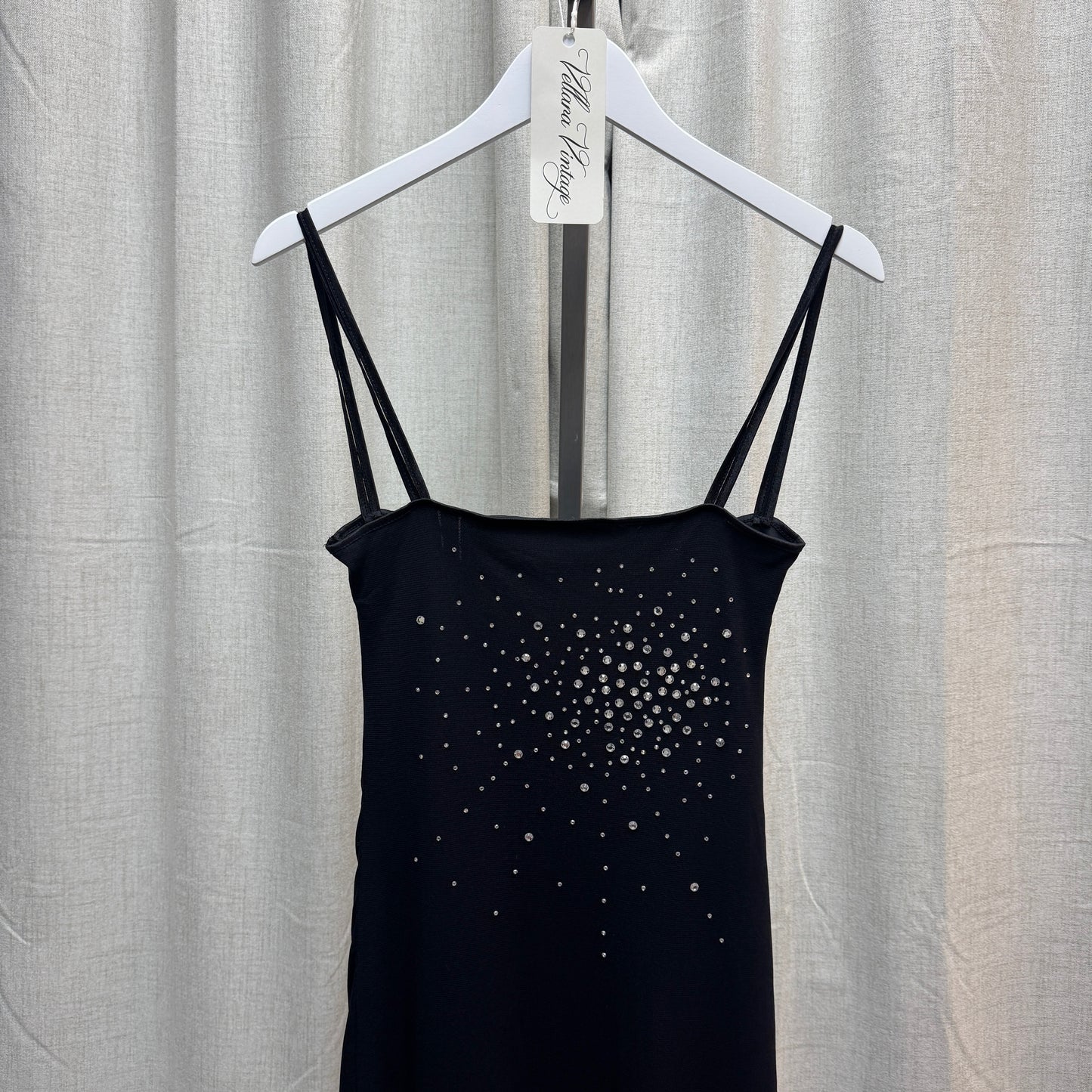 Black Rhinestone Bedazzled Midi Dress