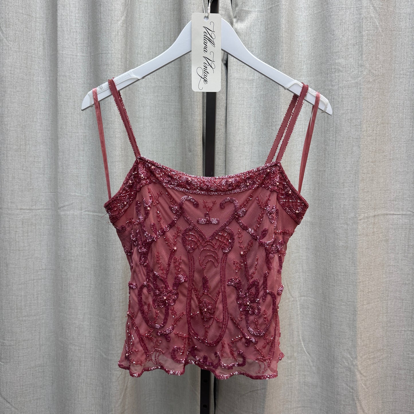 100% Silk Pink Beaded Tank Top