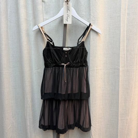 Black Mesh & Pink Ruffled Mini Dress