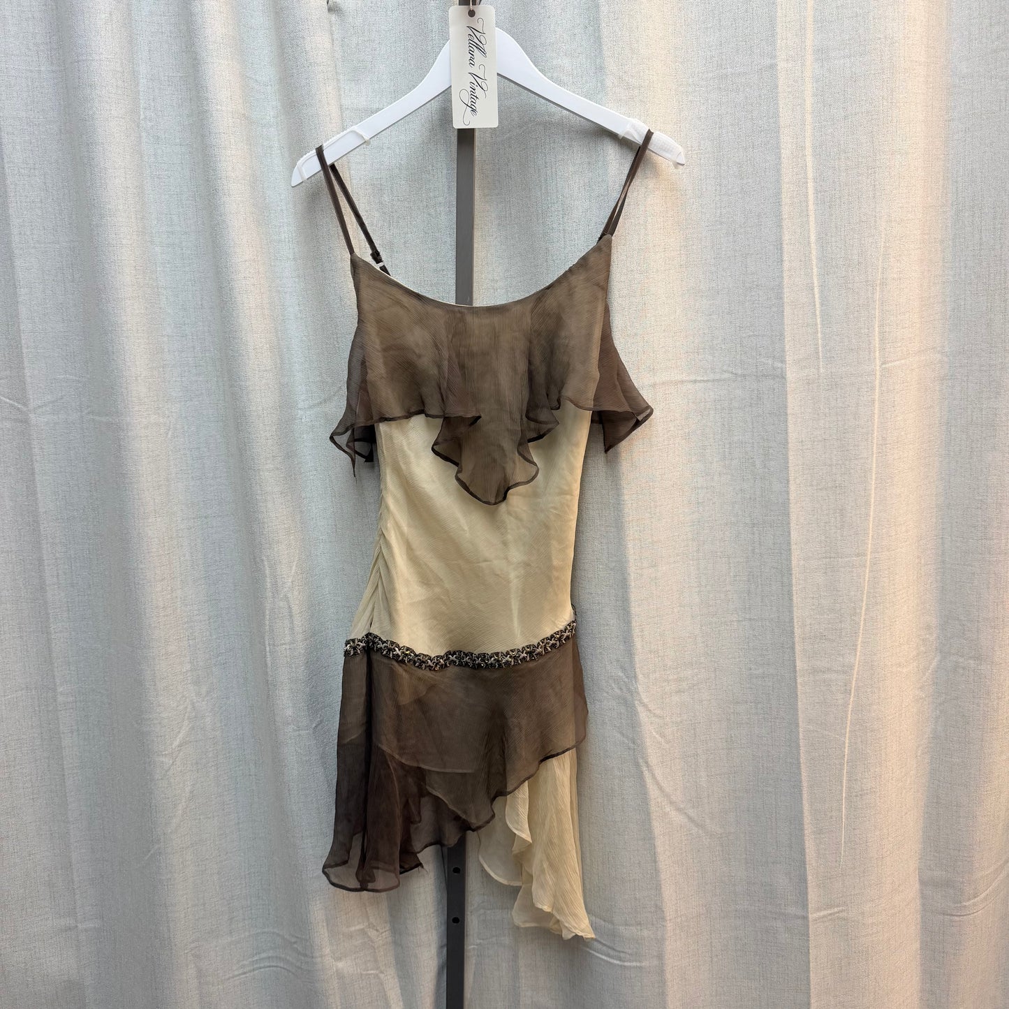 Brown & Beige Silk Mini Dress