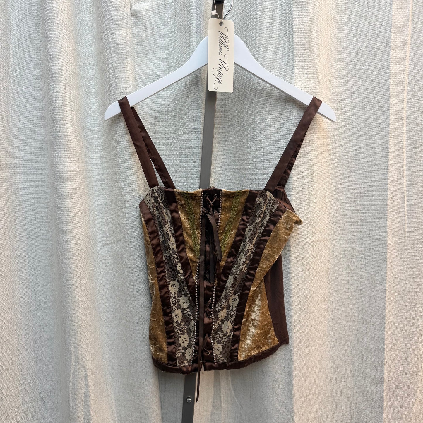 Brown Lace Up Patchwork Cami