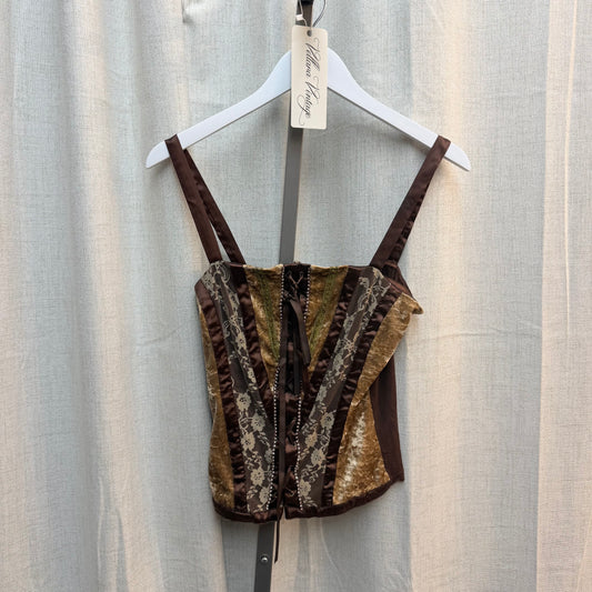 Brown Lace Up Patchwork Cami