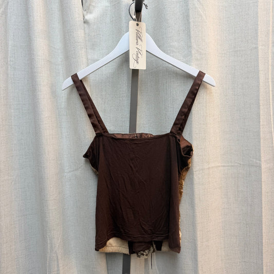 Brown Lace Up Patchwork Cami