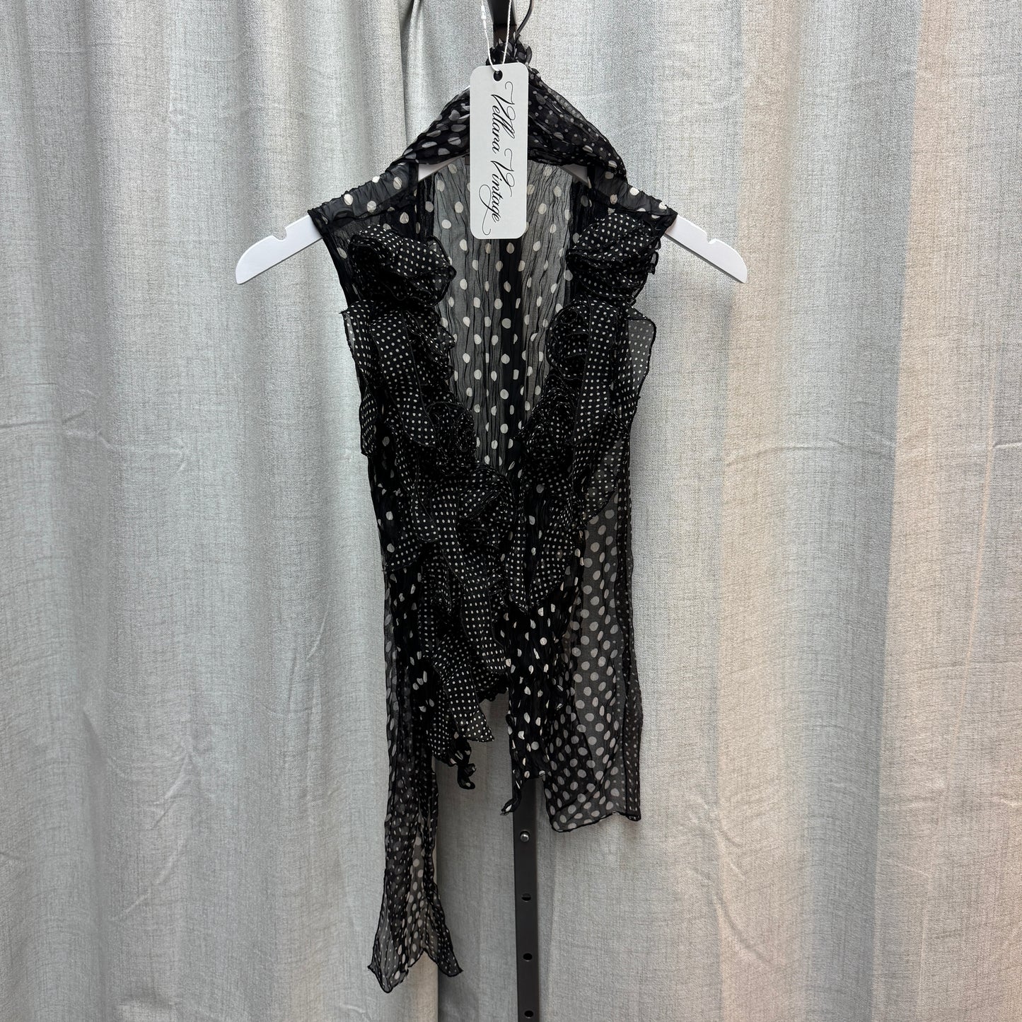 Sheer Polka Dot Ruffle Blouse with Scarf
