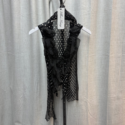 Sheer Polka Dot Ruffle Blouse with Scarf
