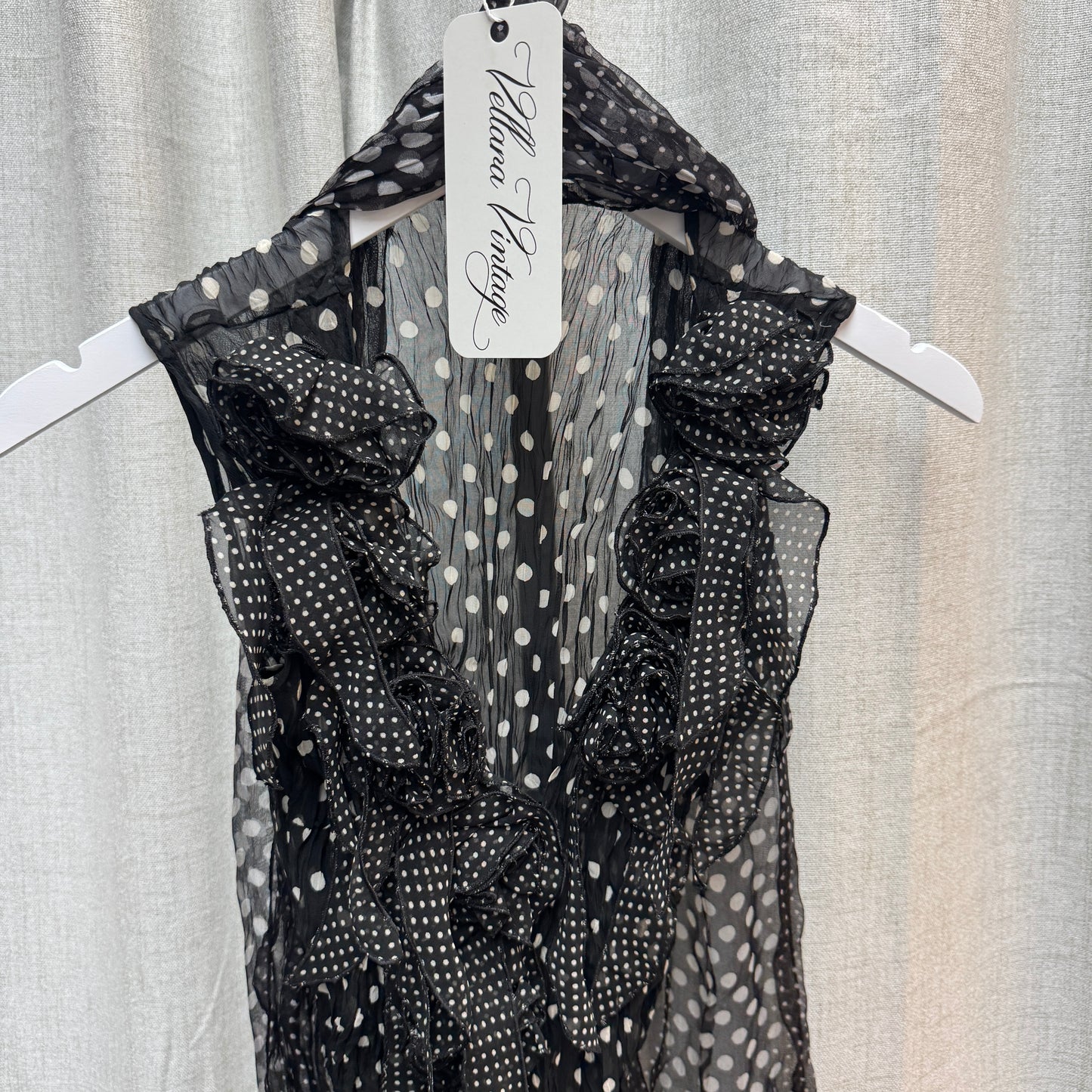 Sheer Polka Dot Ruffle Blouse with Scarf