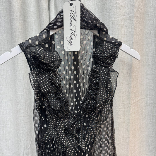 Sheer Polka Dot Ruffle Blouse with Scarf
