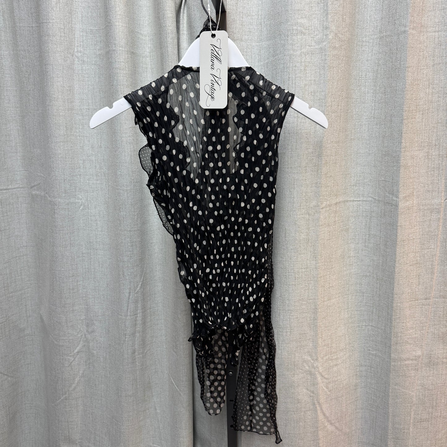 Sheer Polka Dot Ruffle Blouse with Scarf
