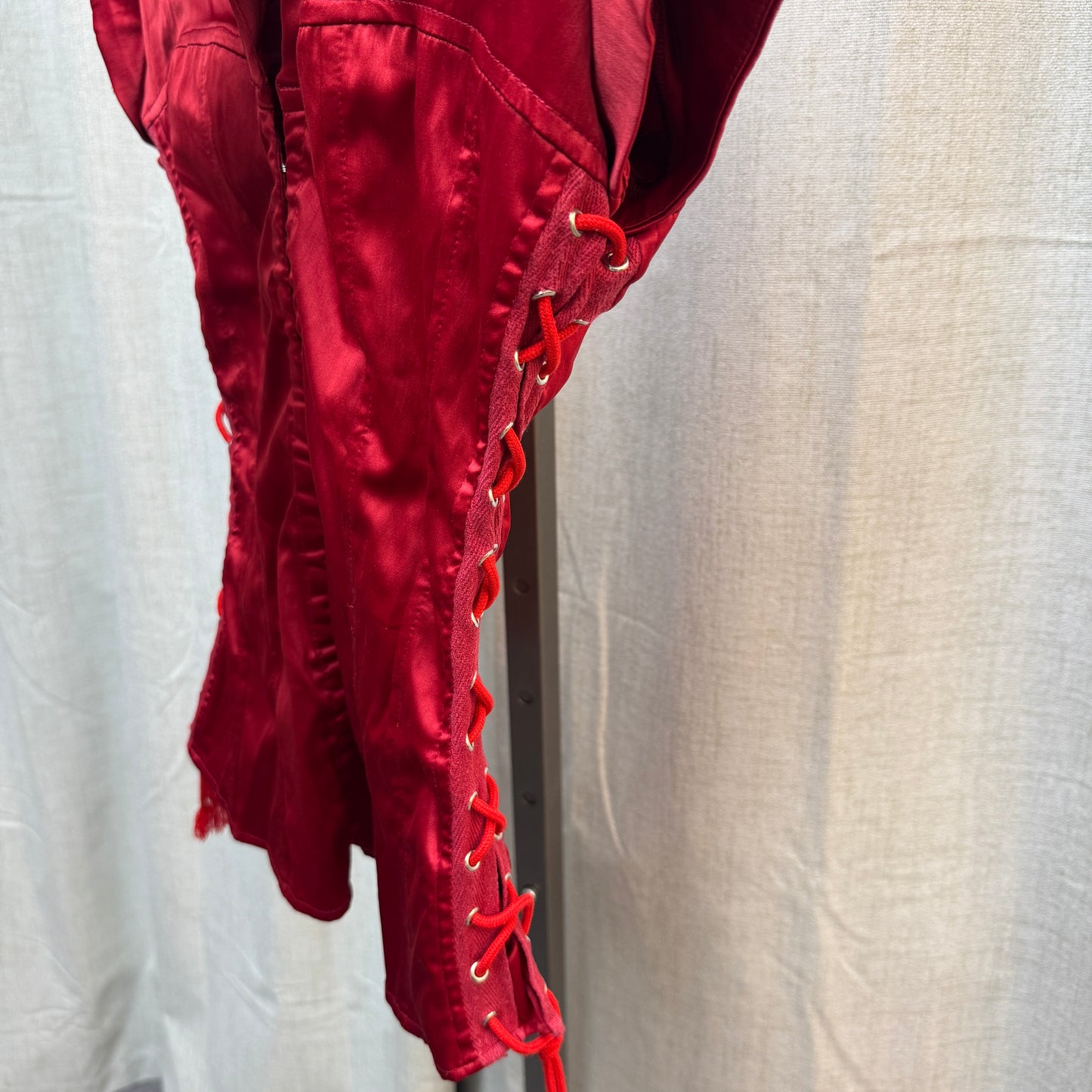 Red Satin Lace-Up Corset Blouse