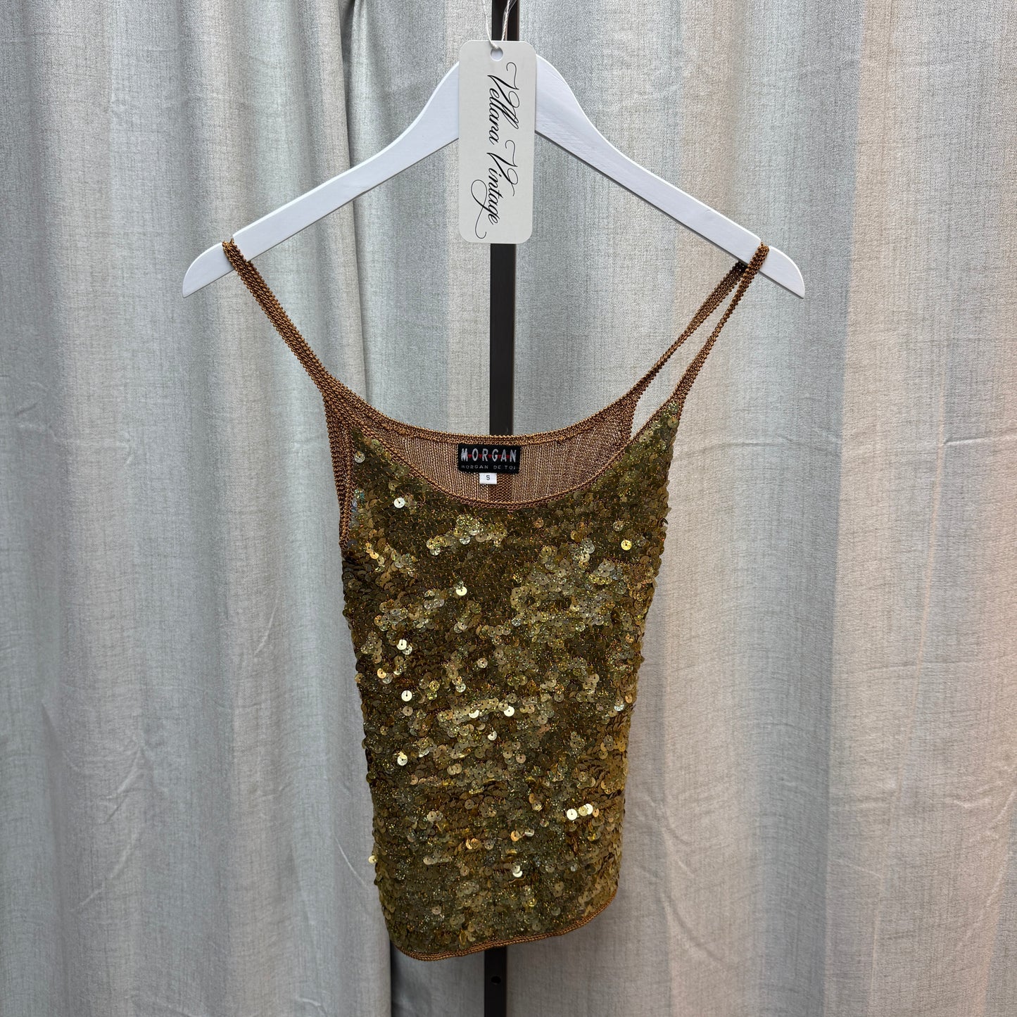 Morgan De Toi Gold Sequin Knit Tank Top