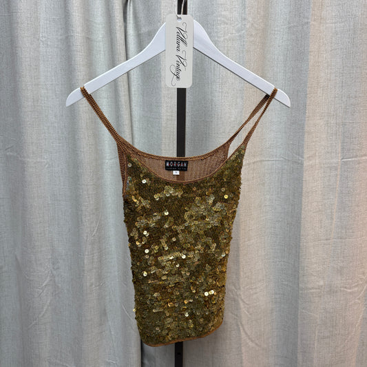Morgan De Toi Gold Sequin Knit Tank Top