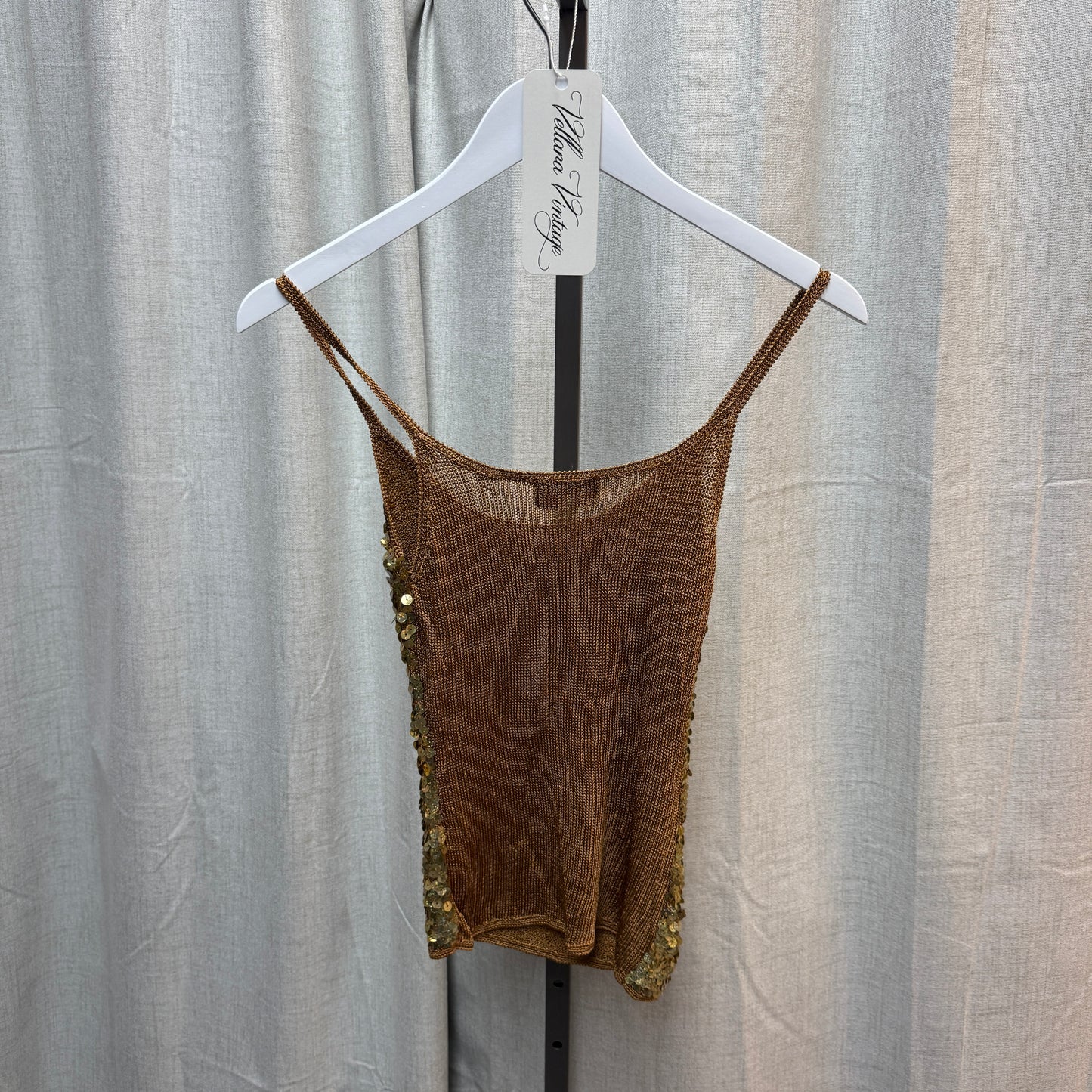 Morgan De Toi Gold Sequin Knit Tank Top
