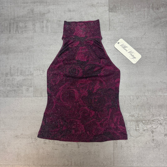 Just Cavalli Shimmery Burgundy Floral Halter Top