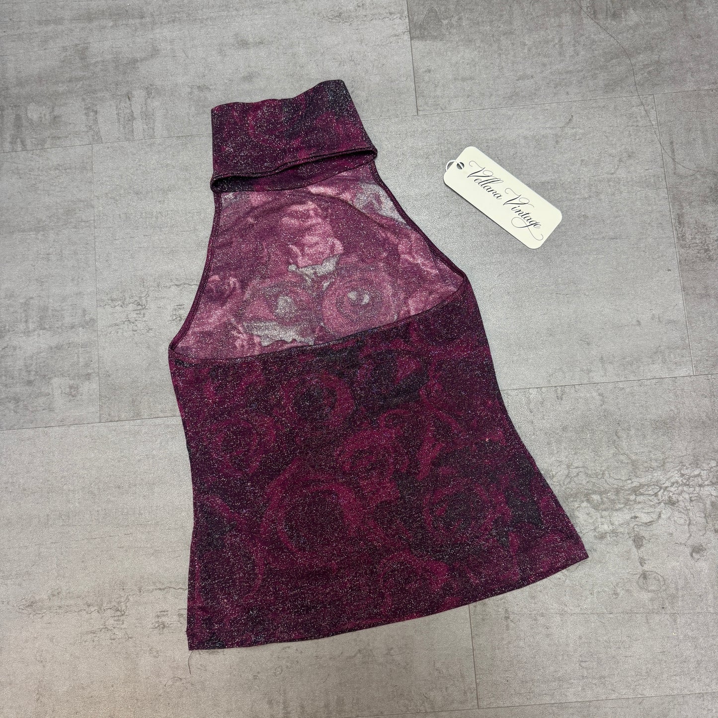Just Cavalli Shimmery Burgundy Floral Halter Top