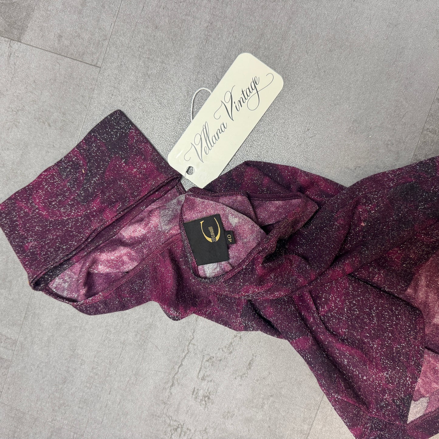Just Cavalli Shimmery Burgundy Floral Halter Top