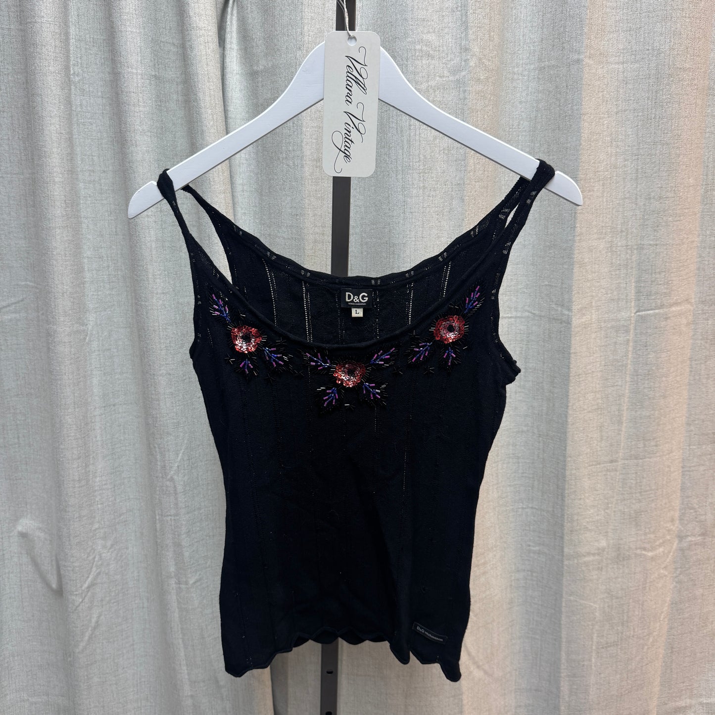 D&G Sequin Floral Black Knit Cardigan and Tank Set