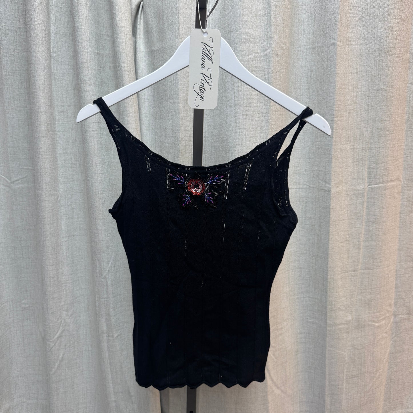 D&G Sequin Floral Black Knit Cardigan and Tank Set