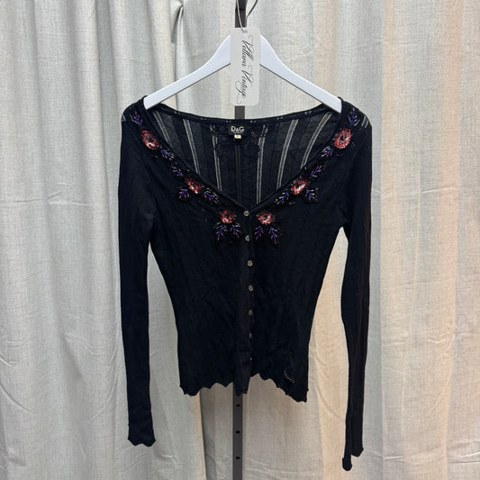 D&G Sequin Floral Black Knit Cardigan and Tank Set