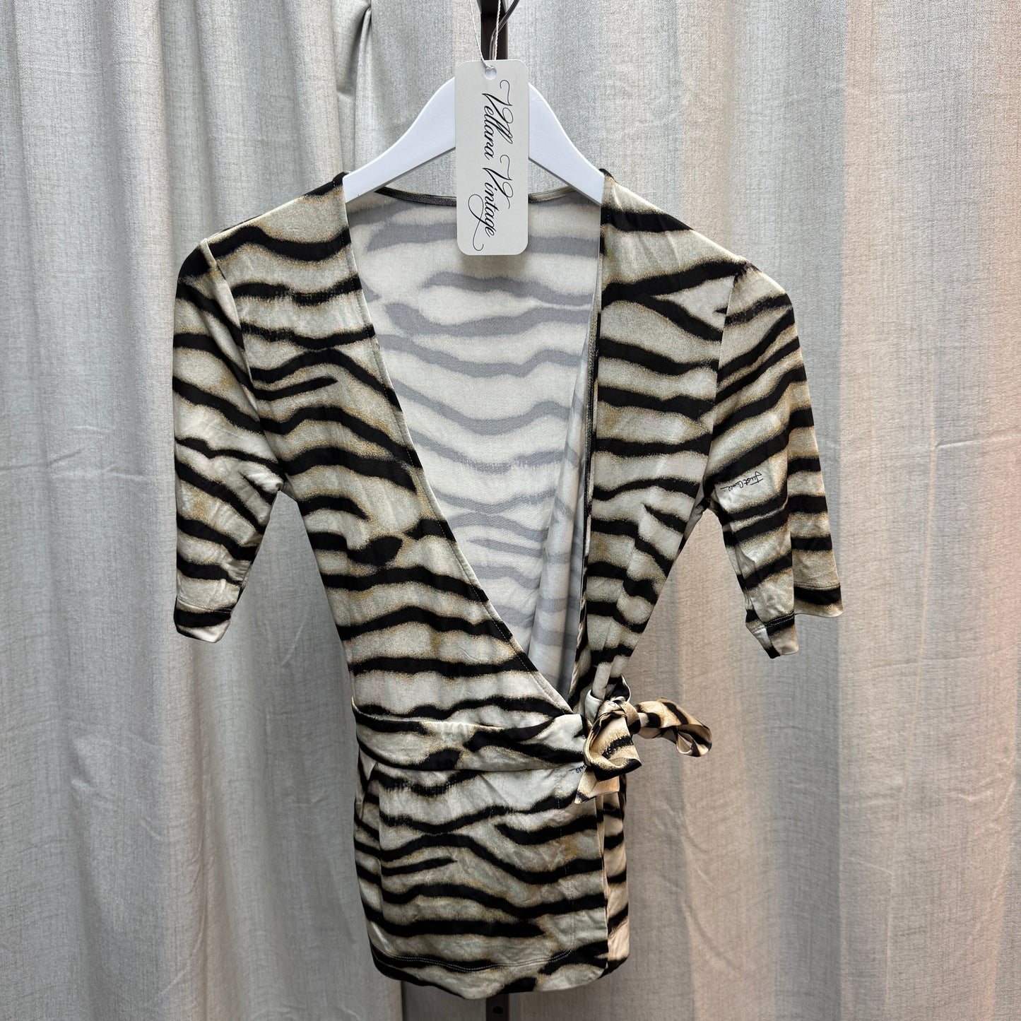 Just Cavalli Beige Animal-Printed Jersey Knit Wrap Top