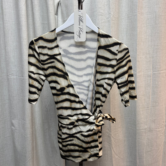 Just Cavalli Beige Animal-Printed Jersey Knit Wrap Top