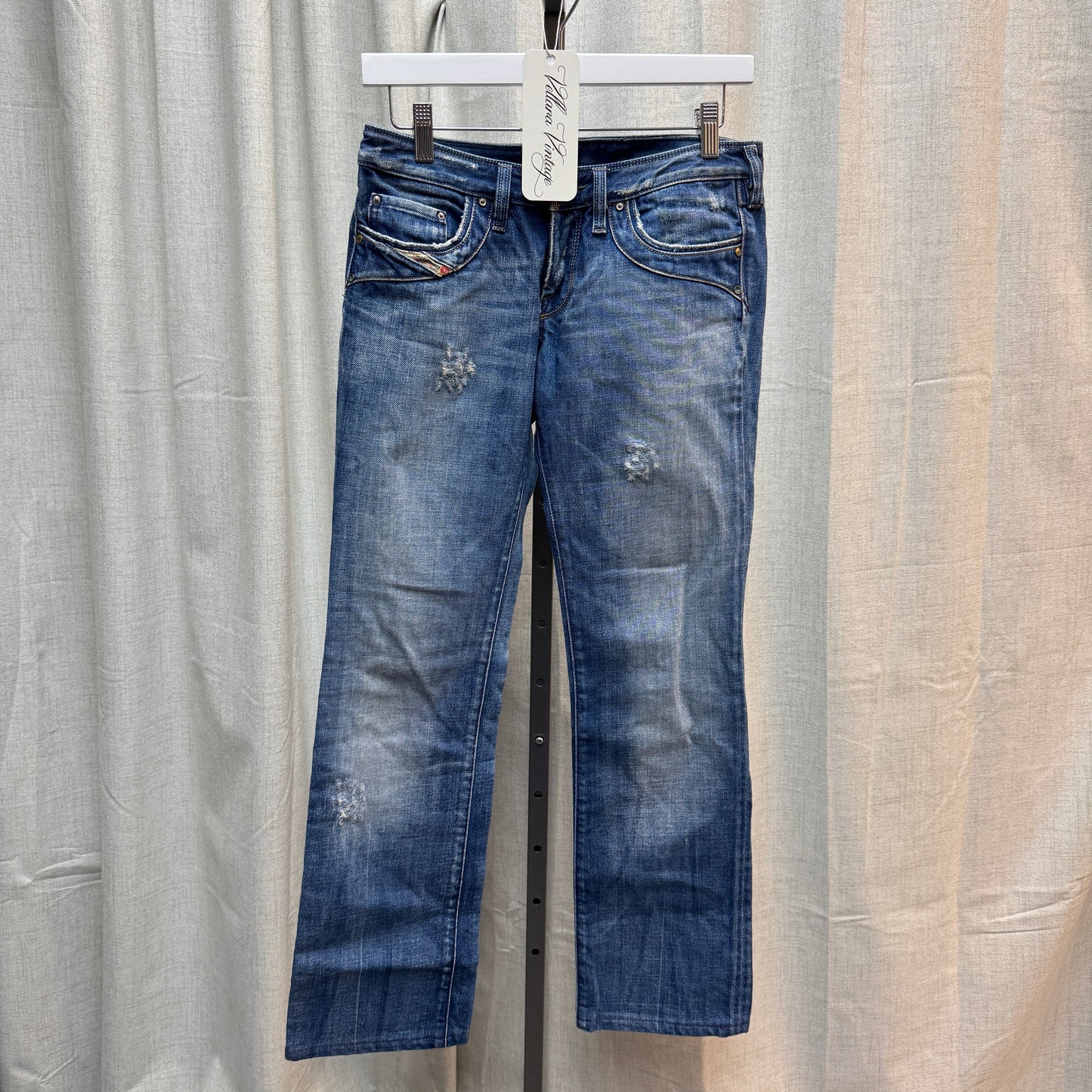 Diesel Blue Straight Leg Distressed Jeans