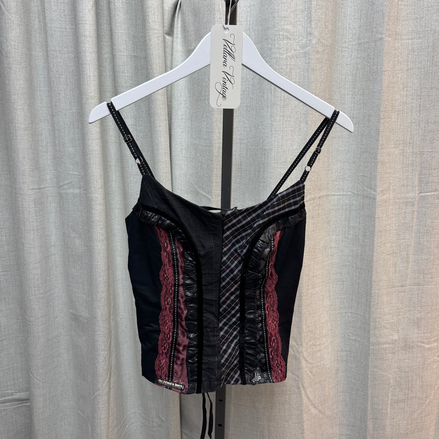 Black and Red Patchwork Corset-Style Top