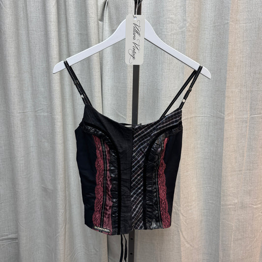 Black and Red Patchwork Corset-Style Top