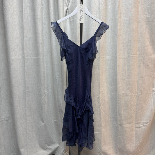 Blue Ruffle Iridescent Midi Dress